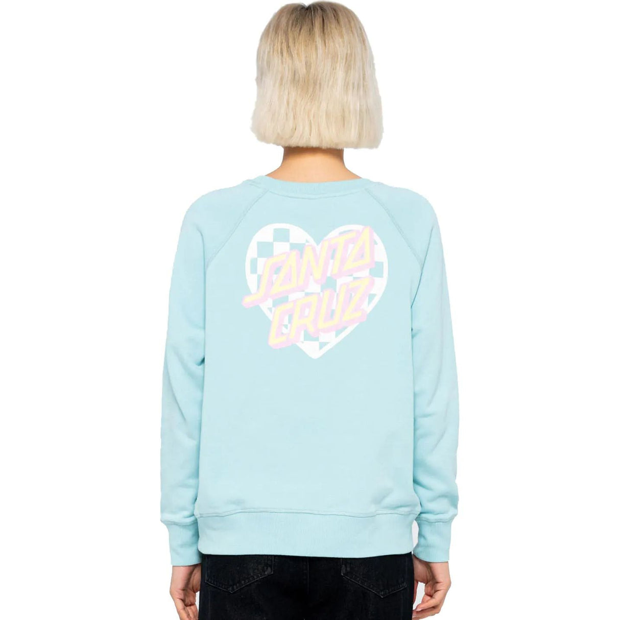Santa Cruz Heart Dot Check Womens Crew - Sea Blue