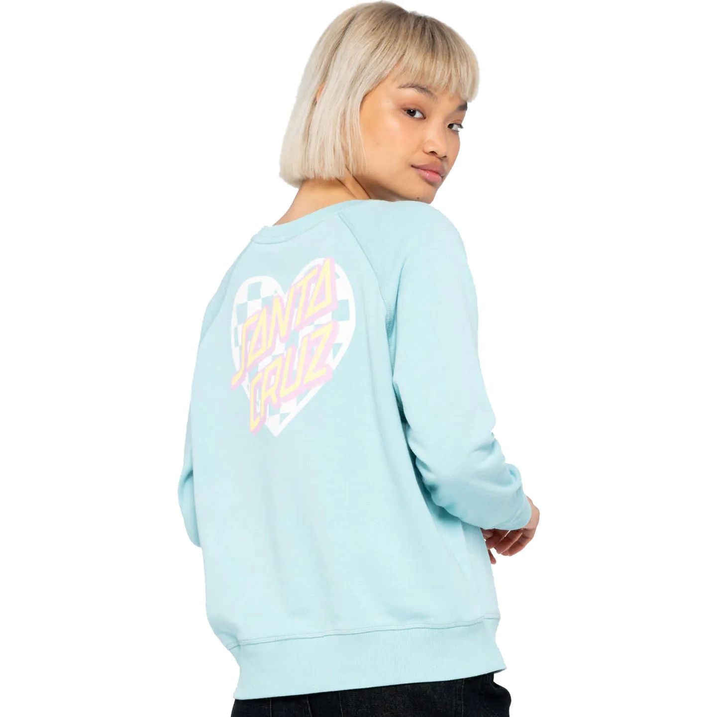 Santa Cruz Heart Dot Check Womens Crew - Sea Blue