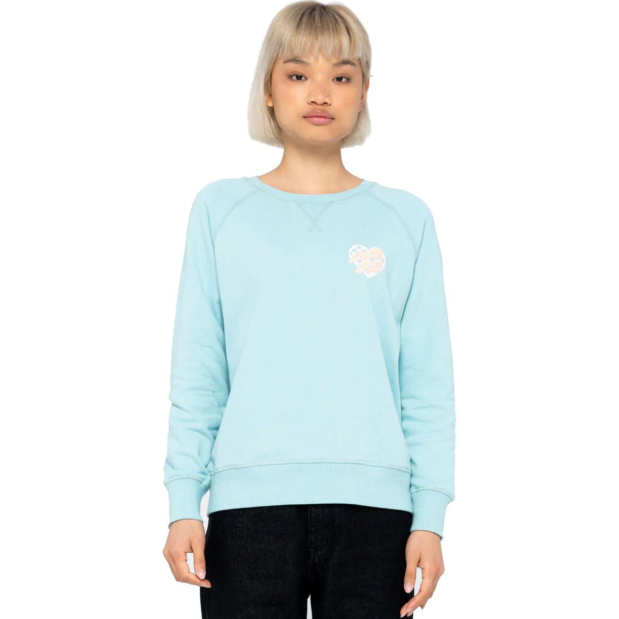 Santa Cruz Heart Dot Check Womens Crew - Sea Blue