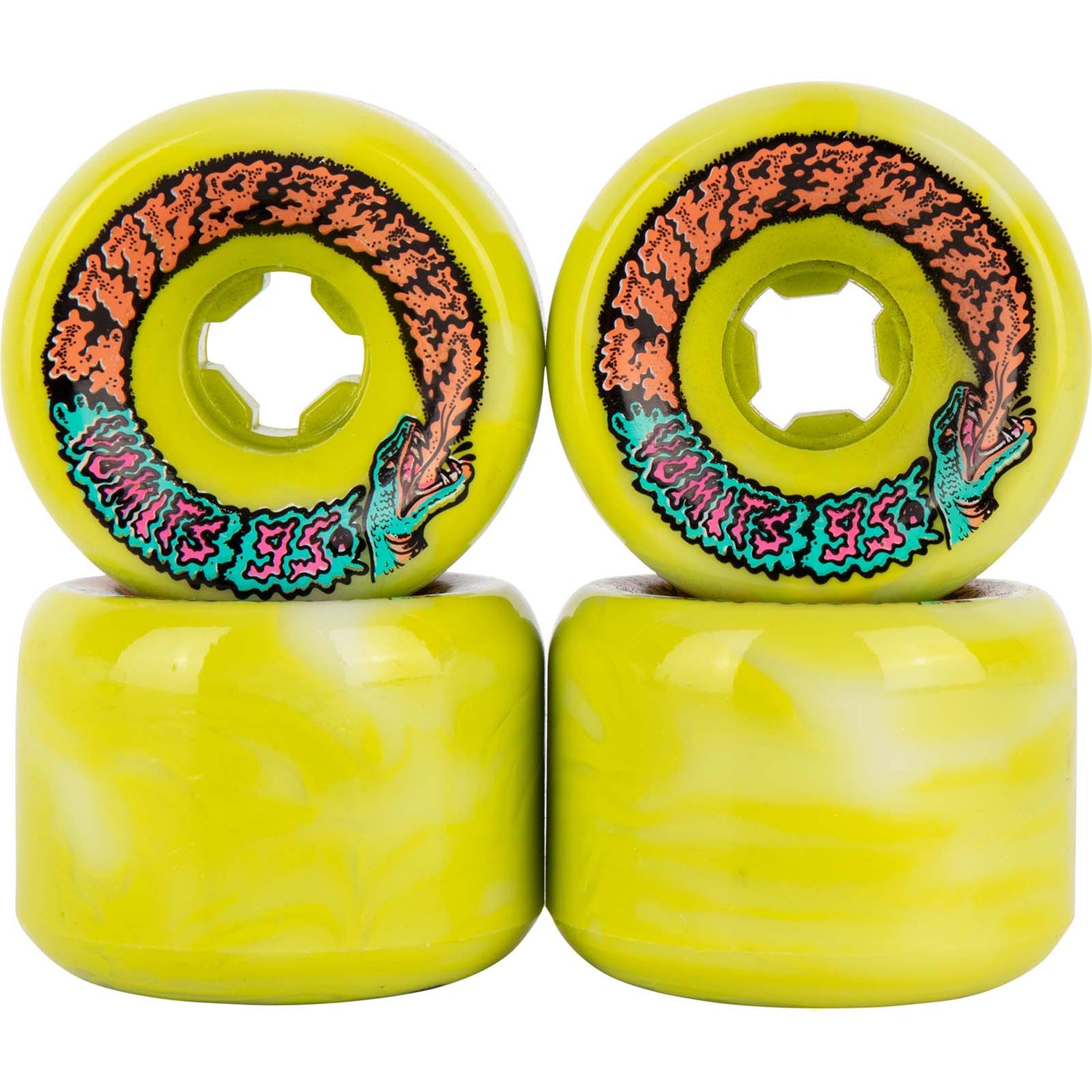 Santa Cruz Slime Balls Snake Vomits Skateboard Wheels - Green Swirl/White 60mm