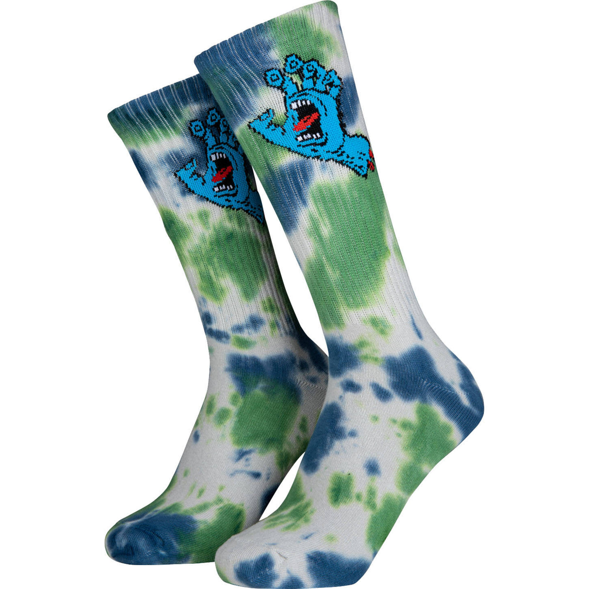 Santa Cruz Screaming Hand Socks - Light Grey/Apple/Blue Tie Dye