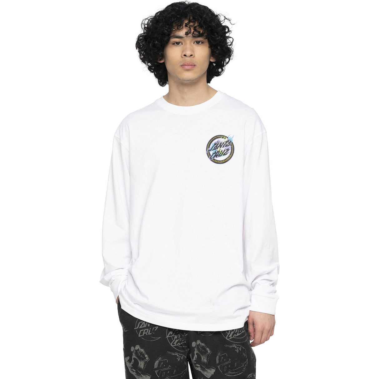 Santa Cruz Holo Flamed Dot Long Sleeve T Shirt - White