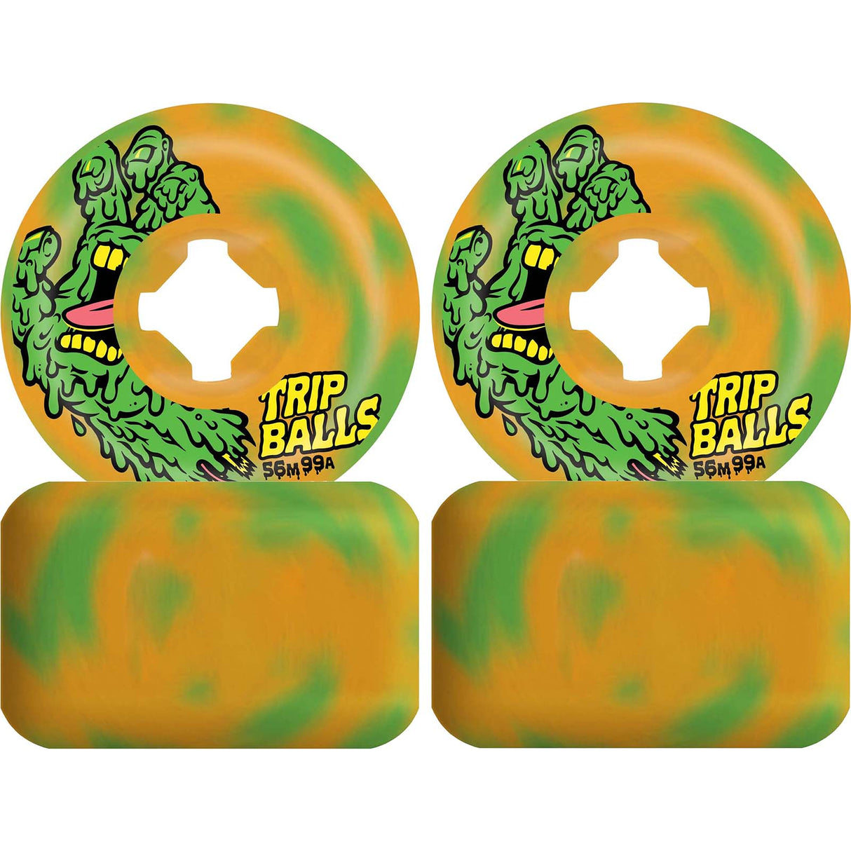 Santa Cruz Slime Balls Face Melter Trip Balls Skateboard Wheels - Green/Orange Swirl 56mm