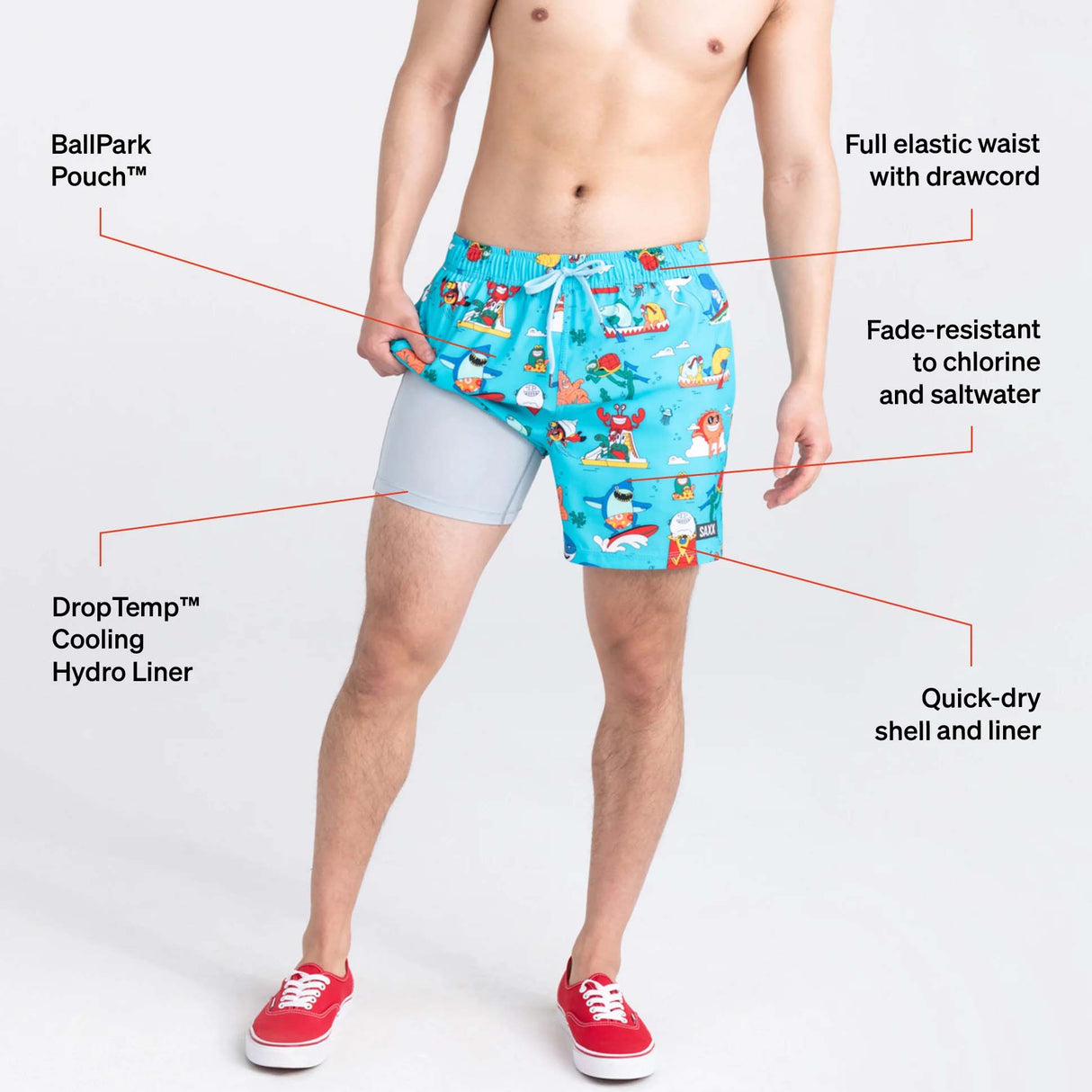 Saxx Oh Buoy Swimming Shorts - Water Whirled Blue