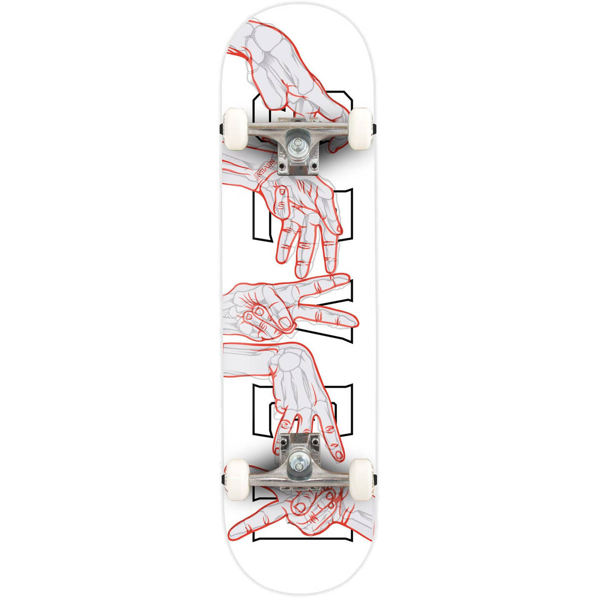Seven Skeleton Hands Complete Skateboard - White 7.8''