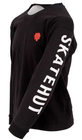 SkateHut Sleeve Script Long Sleeve Kids T Shirt - Black/White