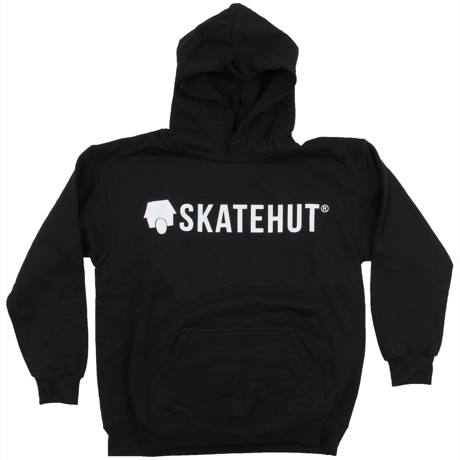 SkateHut Script Logo Kids Hoodie - Black/White Yth LRG