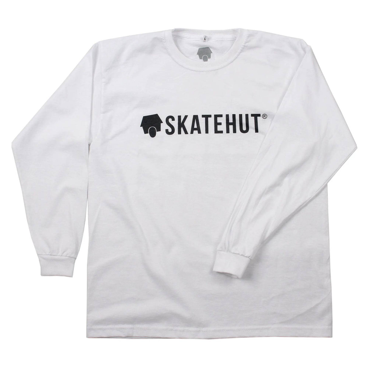 SkateHut Script Logo Kids Long Sleeve T Shirt - White/Black Yth XL