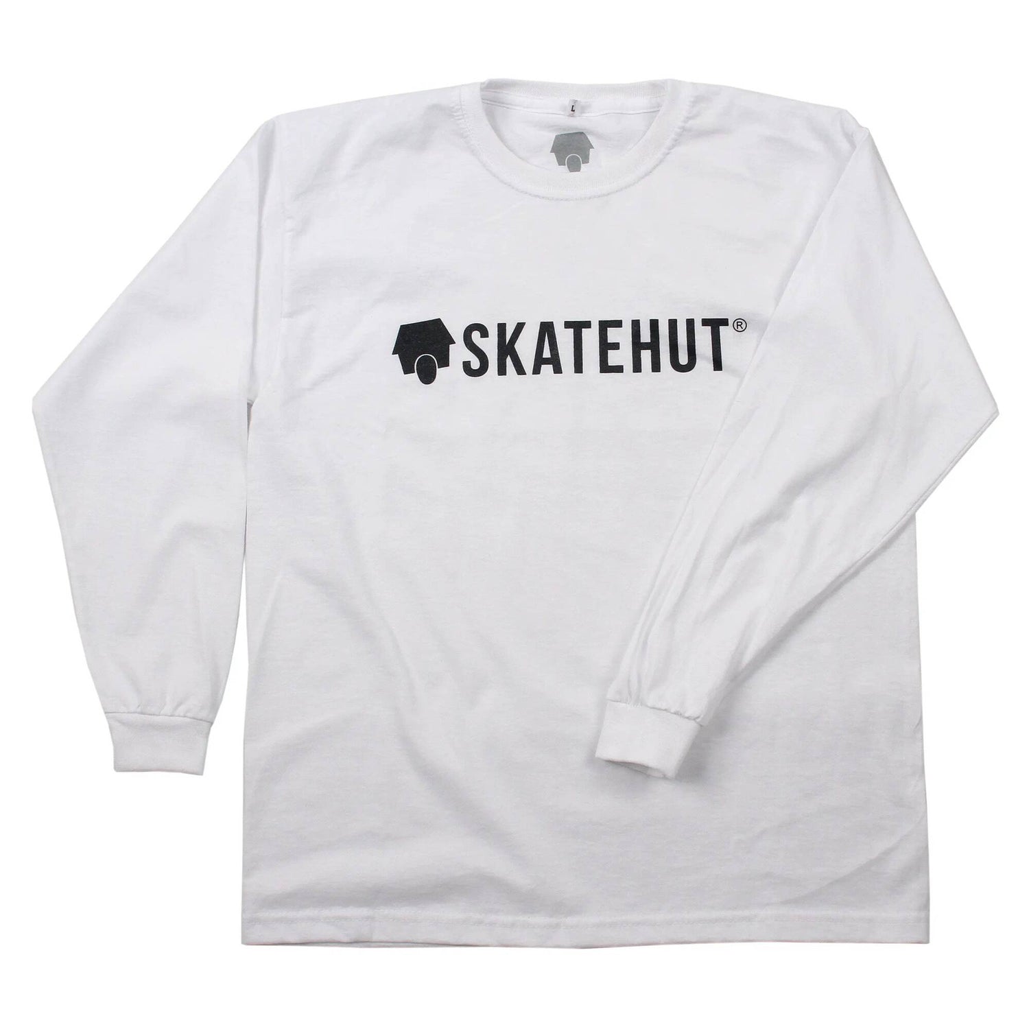 SkateHut Script Logo Kids Long Sleeve T Shirt - White/Black Yth XL