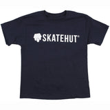 SkateHut Script Logo Kids T Shirt - Navy/White Yth LRG