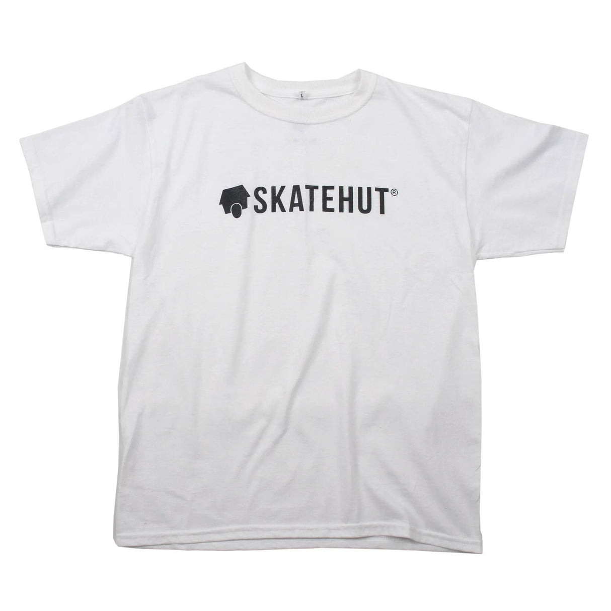 SkateHut Script Kids T Shirt - White/Black Yth XL