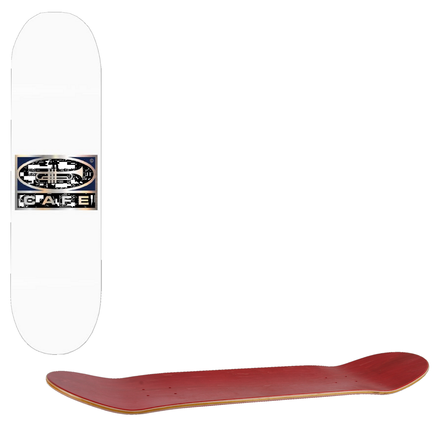 Skateboard Cafe Trumpet Logo Skateboard Deck - White/Metallic Silver 8''