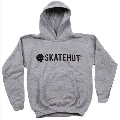 SkateHut Script Logo Kids Hoodie - Grey/Black Yth LRG