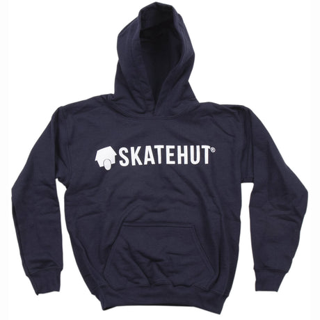 SkateHut Script Logo Kids Hoodie - Navy/White Yth LRG