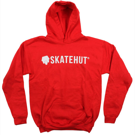 SkateHut Script Logo Kids Hoodie - Red/White Yth LRG