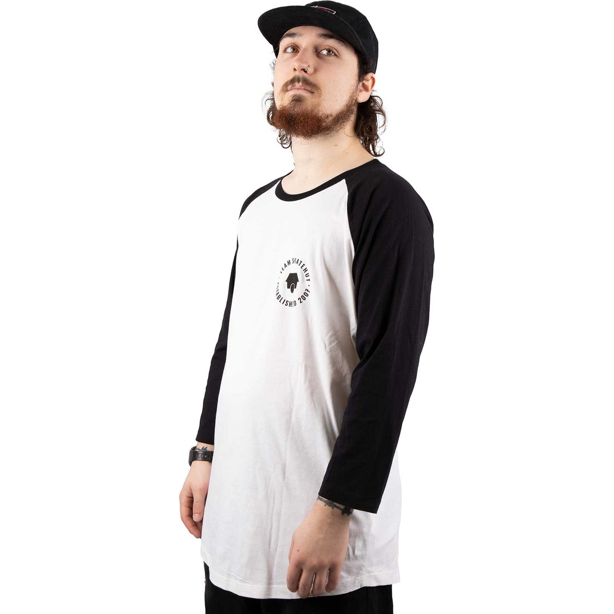 SkateHut Organic 07 Baseball T Shirt - White/Black