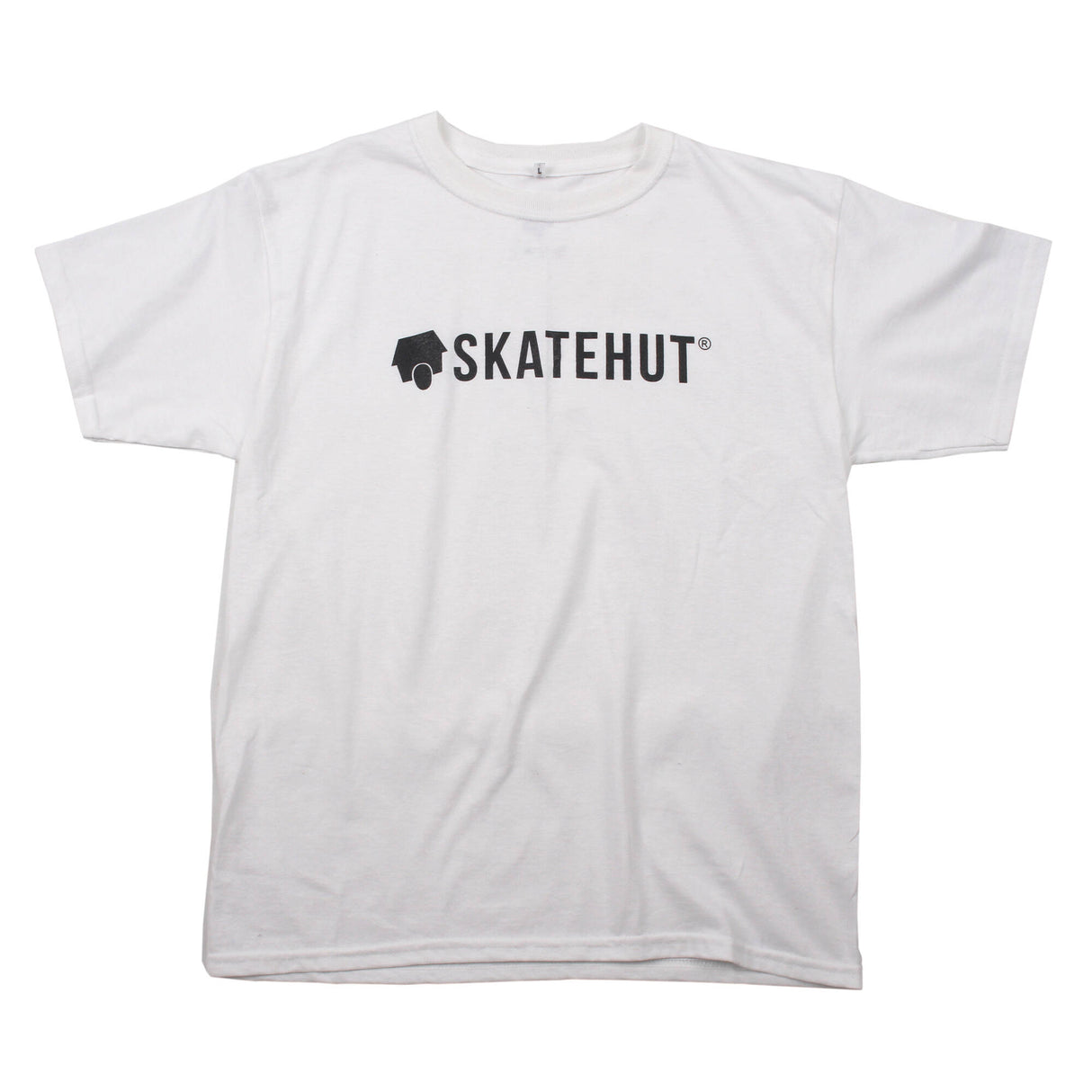 SkateHut Script Kids T Shirt - White/Black Yth LRG