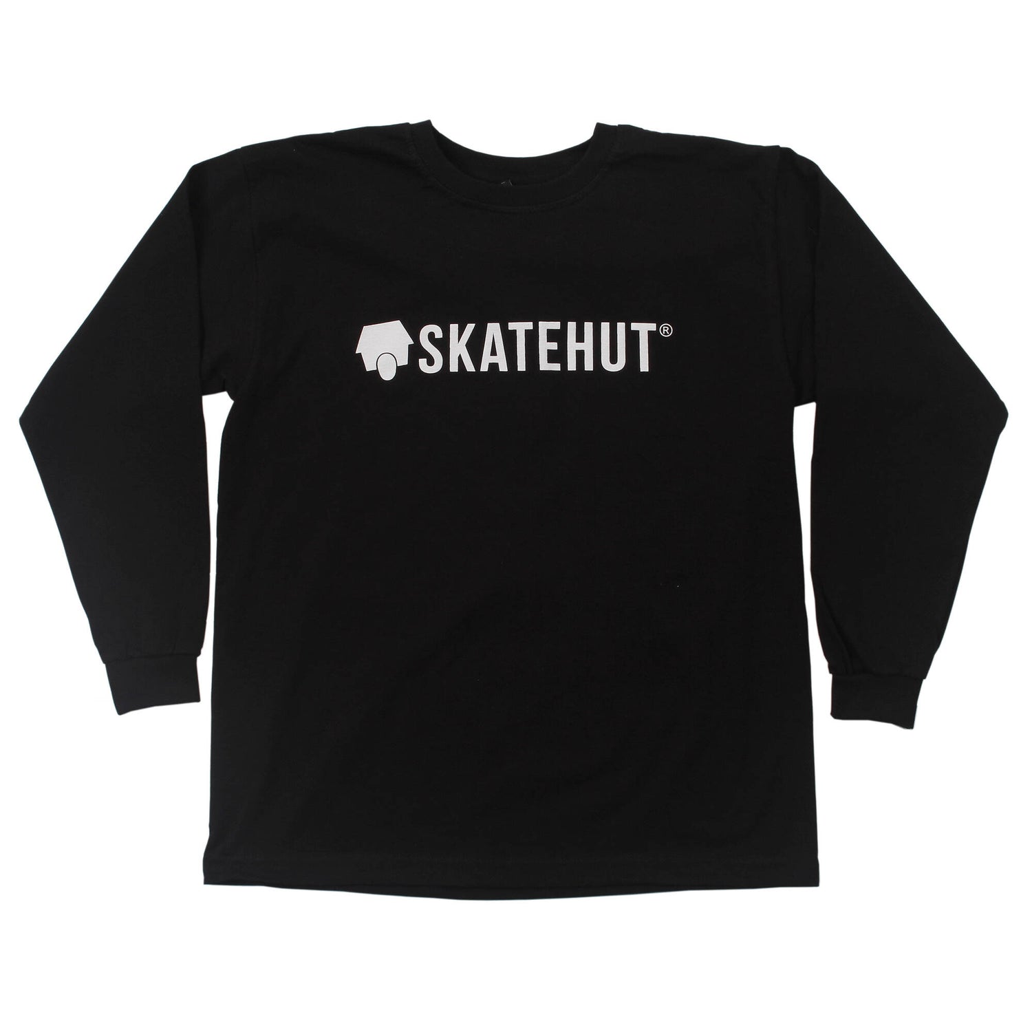 SkateHut Script Logo Kids Longsleeve T Shirt - Black/White Yth LRG