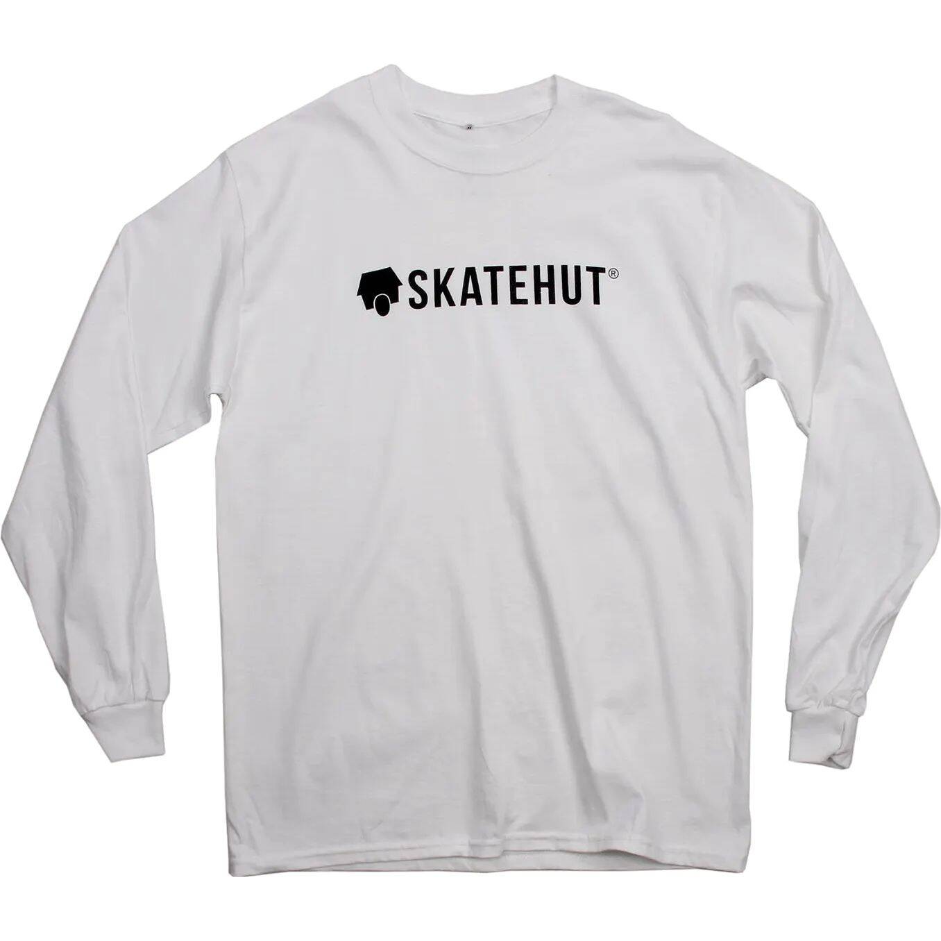 SkateHut Script Logo Longsleeve T Shirt - White/Black
