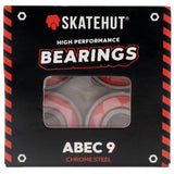 SkateHut Logo ABEC 9 Chrome Steel Rated Bearings - Red (4 Pack)