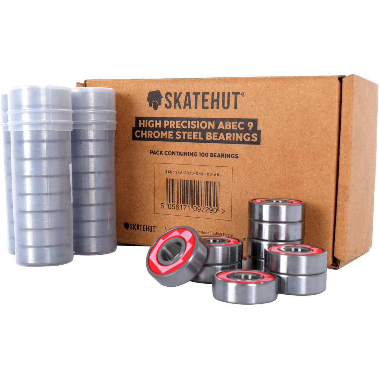 SkateHut Logo ABEC 9 Bulk Box Scooter Bearings - Black/Red (Pack of 100)