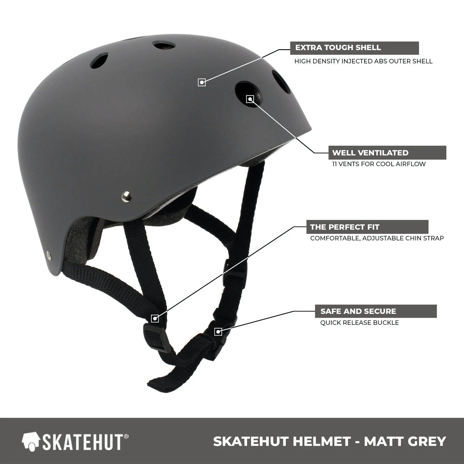 SkateHut Helmet - Matte Grey