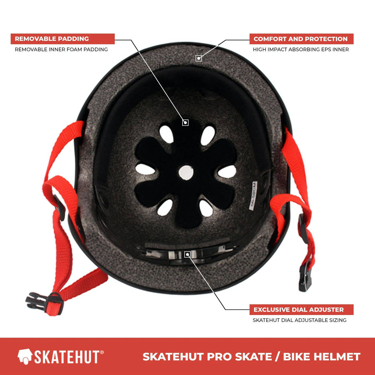 SkateHut Pro Helmet - Matt Black/Red