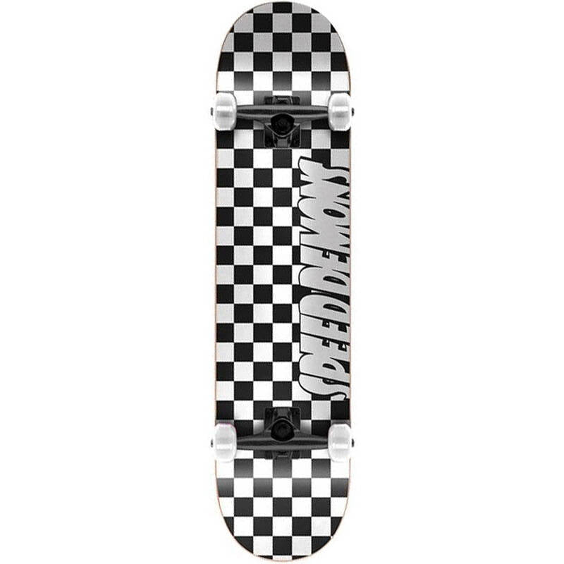Speed Demons Checkers Complete Skateboard - Black/White 7"