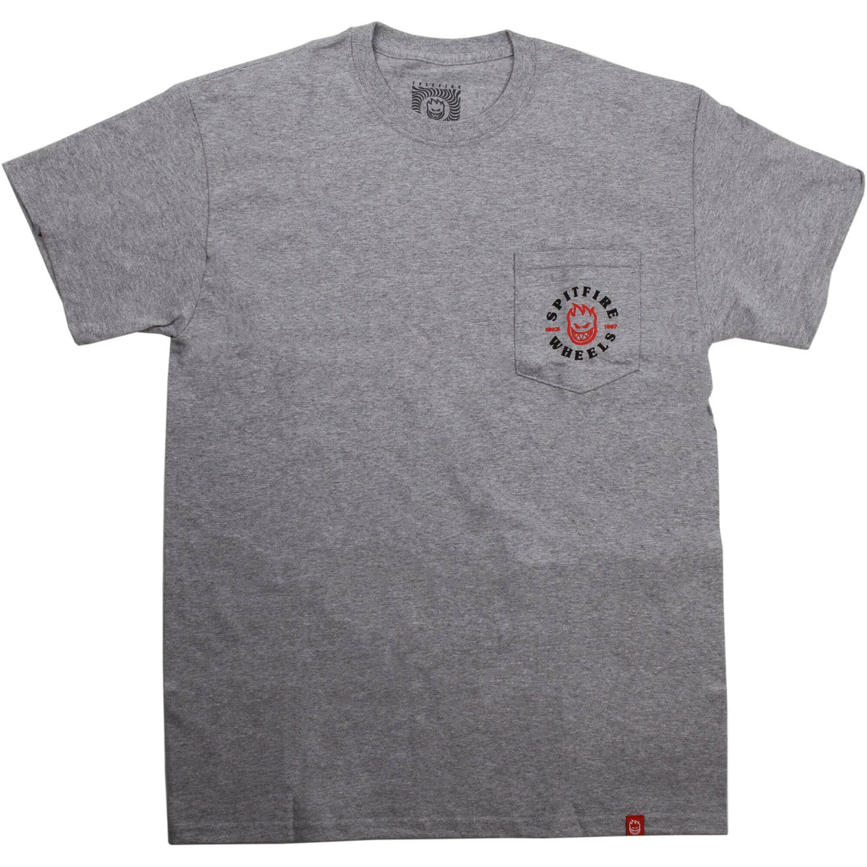 Spitfire Bighead Classic Pocket T Shirt - Athletic Heather/Red/Black