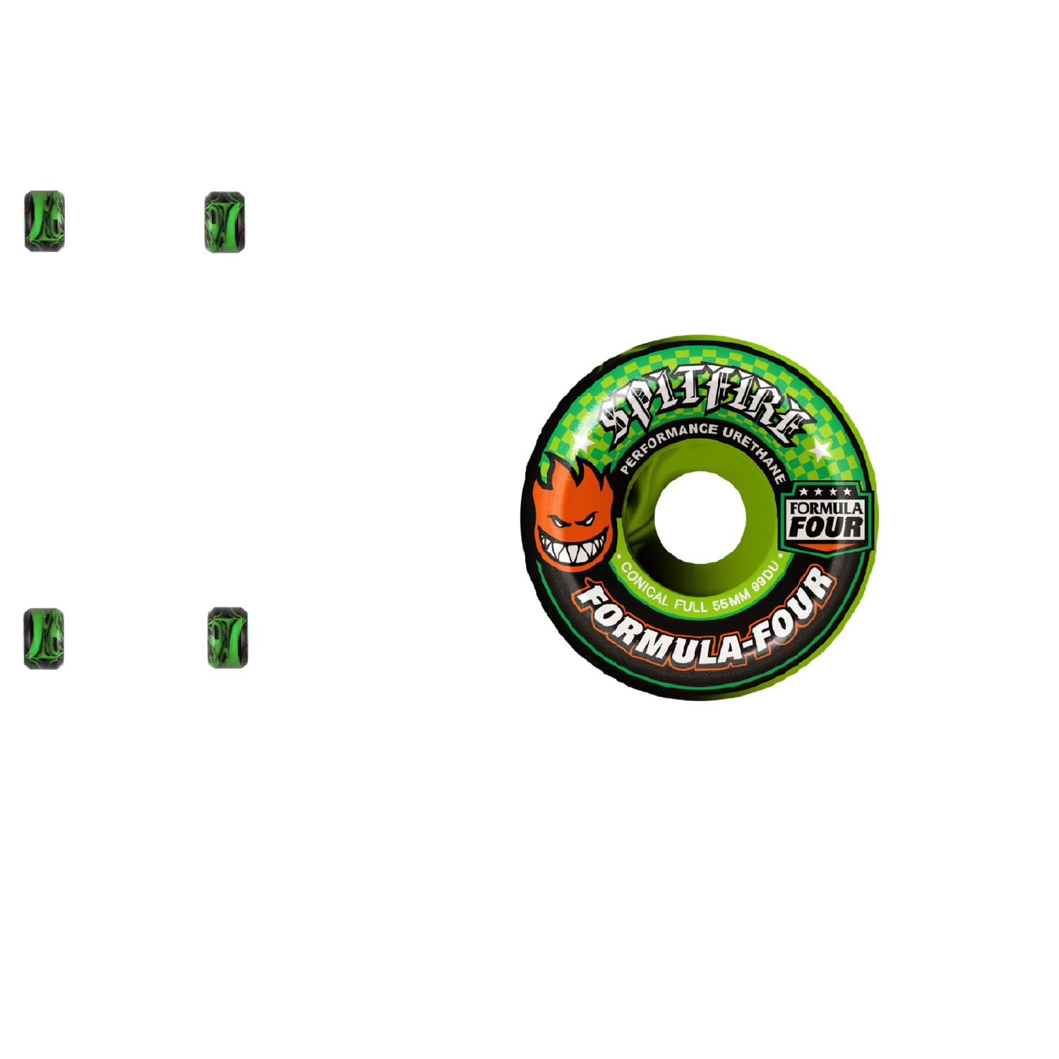 Spitfire Formula Four Team Colour Up Conical Full 99a Skateboard Wheels - Green/Black Swirl 53mm (Pack of 4)
