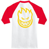 Spitfire Bighead DBL Raglan T Shirt - White/Red/Yellow