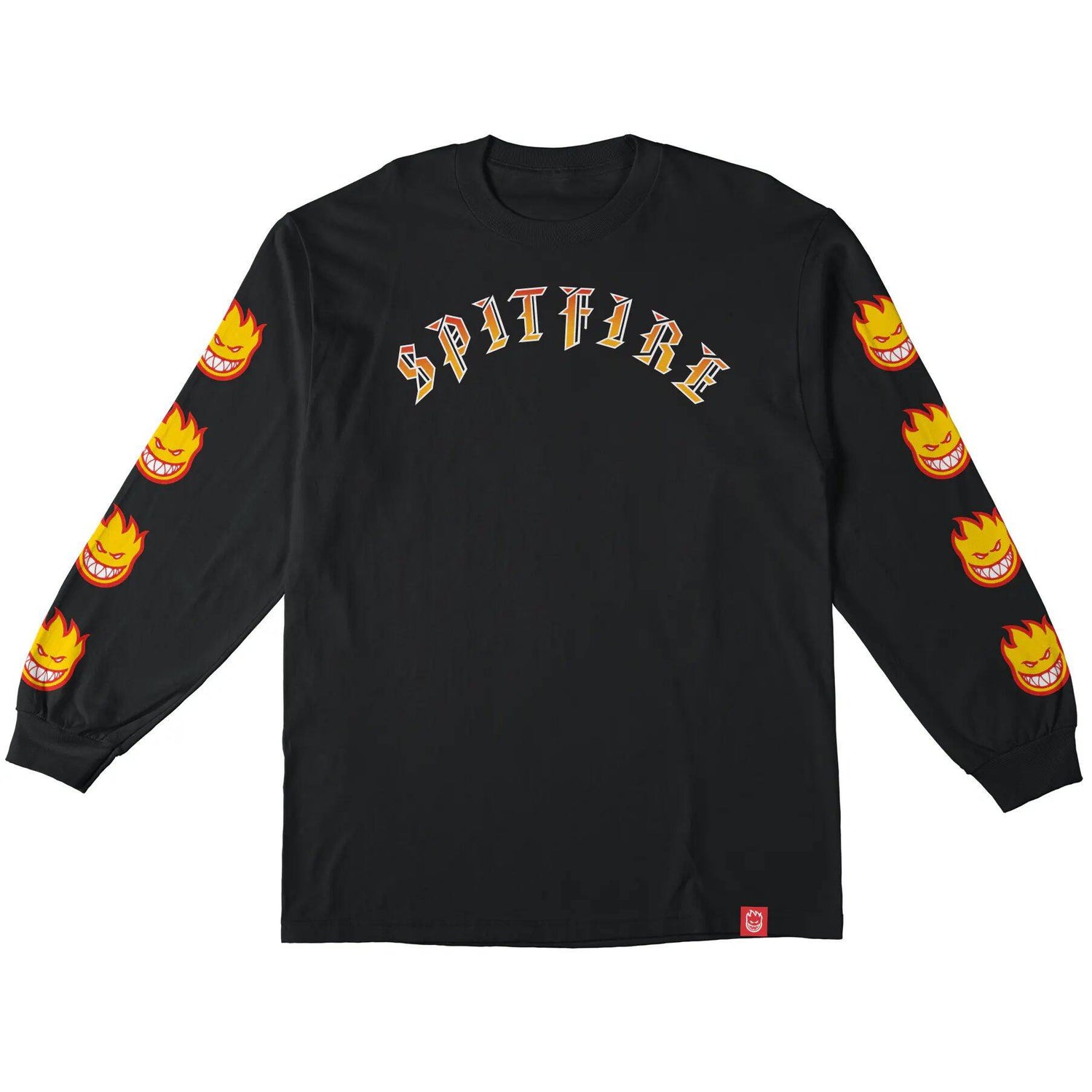 Spitfire Old E Bighead Fill Sleeve Long Sleeve T Shirt - Black/Red & Yellow
