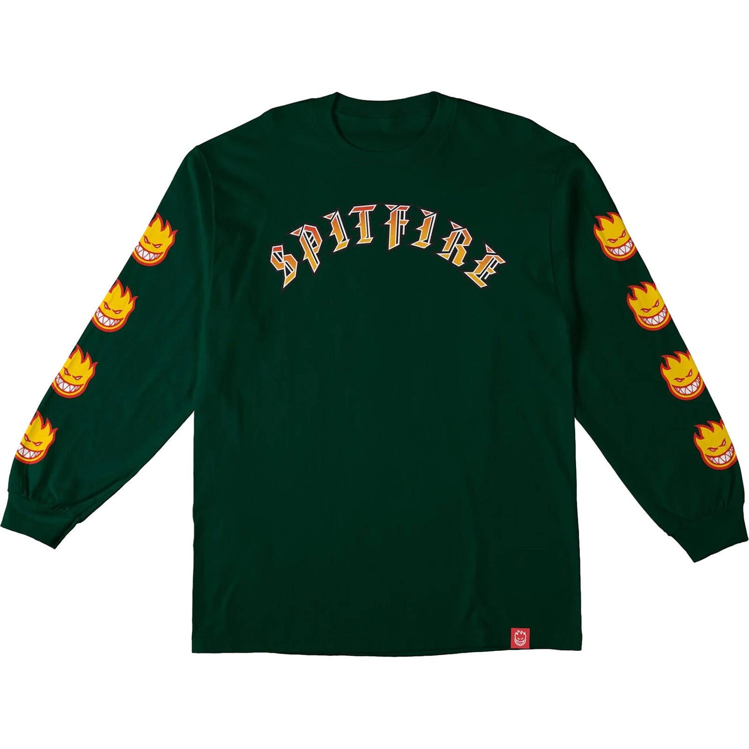 Spitfire Old E Bighead Fill L/S T Shirt - Forest Green/Gold/Red