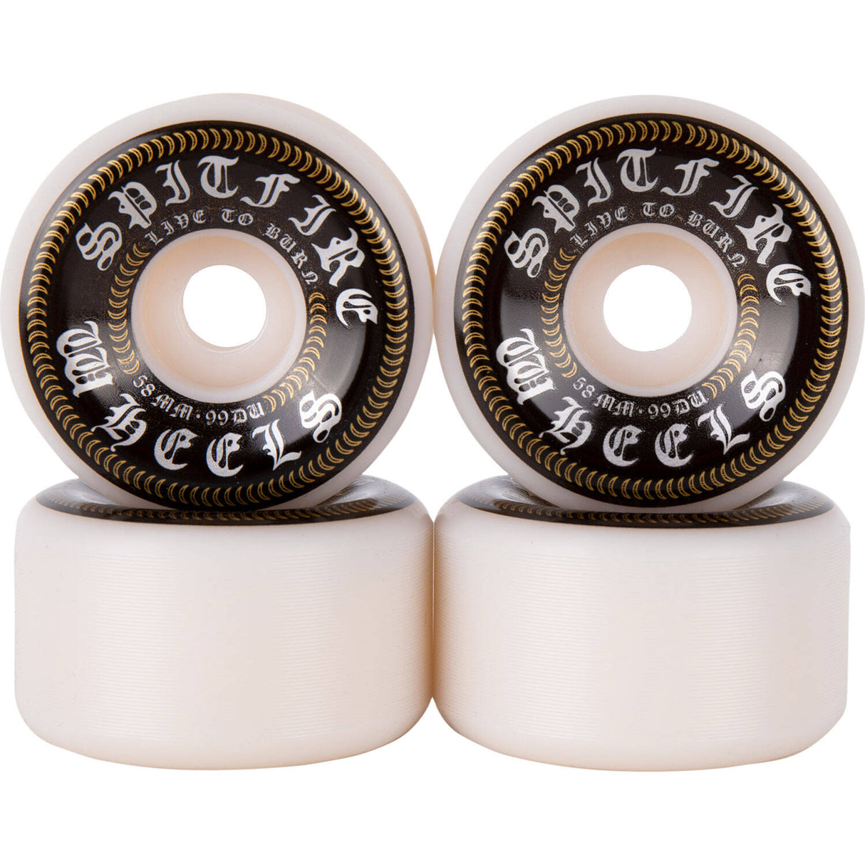 Spitfire Blackleter OG Classic 99DU Skateboard Wheels - White 58mm (Pack of 4)