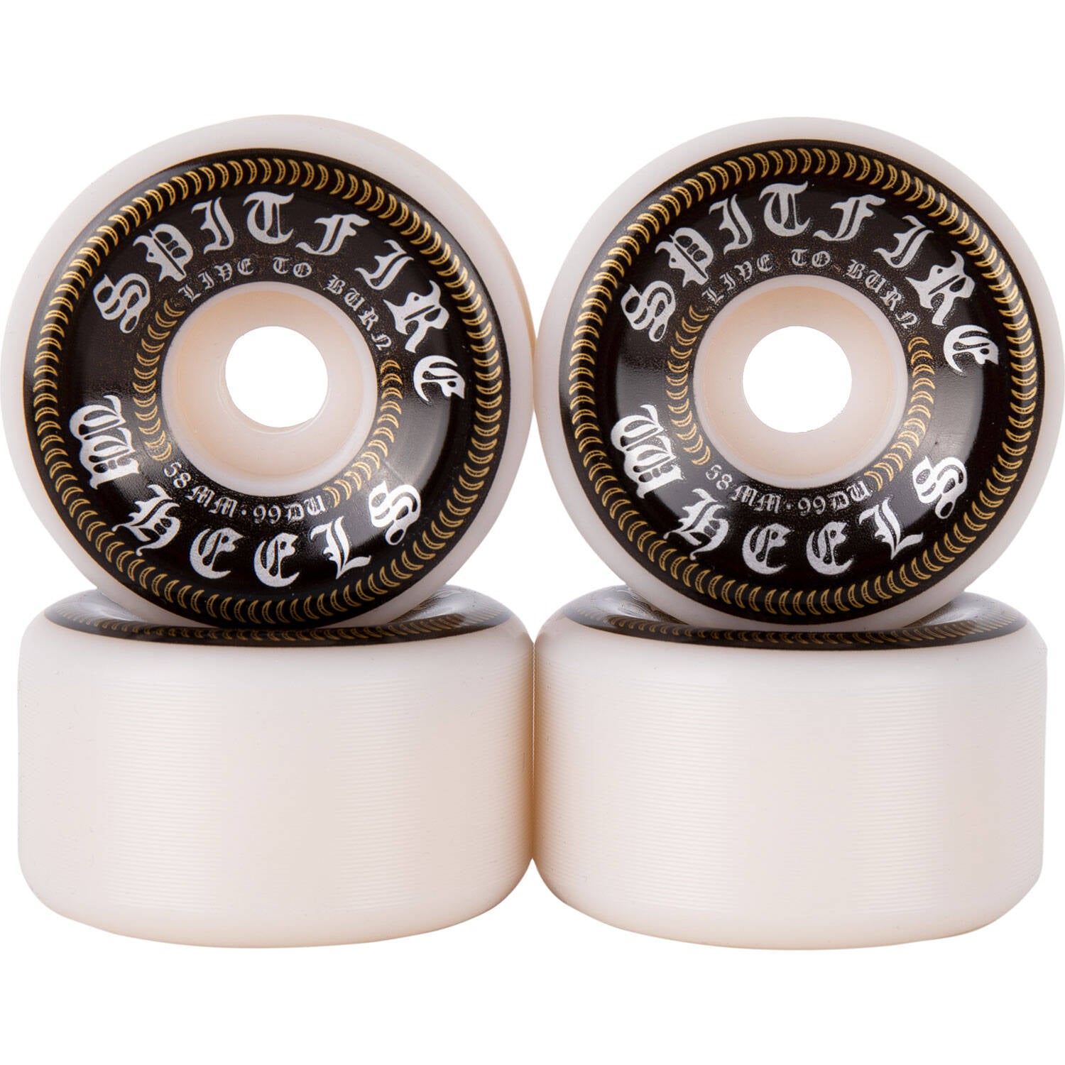 Spitfire Blackleter OG Classic 99DU Skateboard Wheels - White 58mm (Pack of 4)