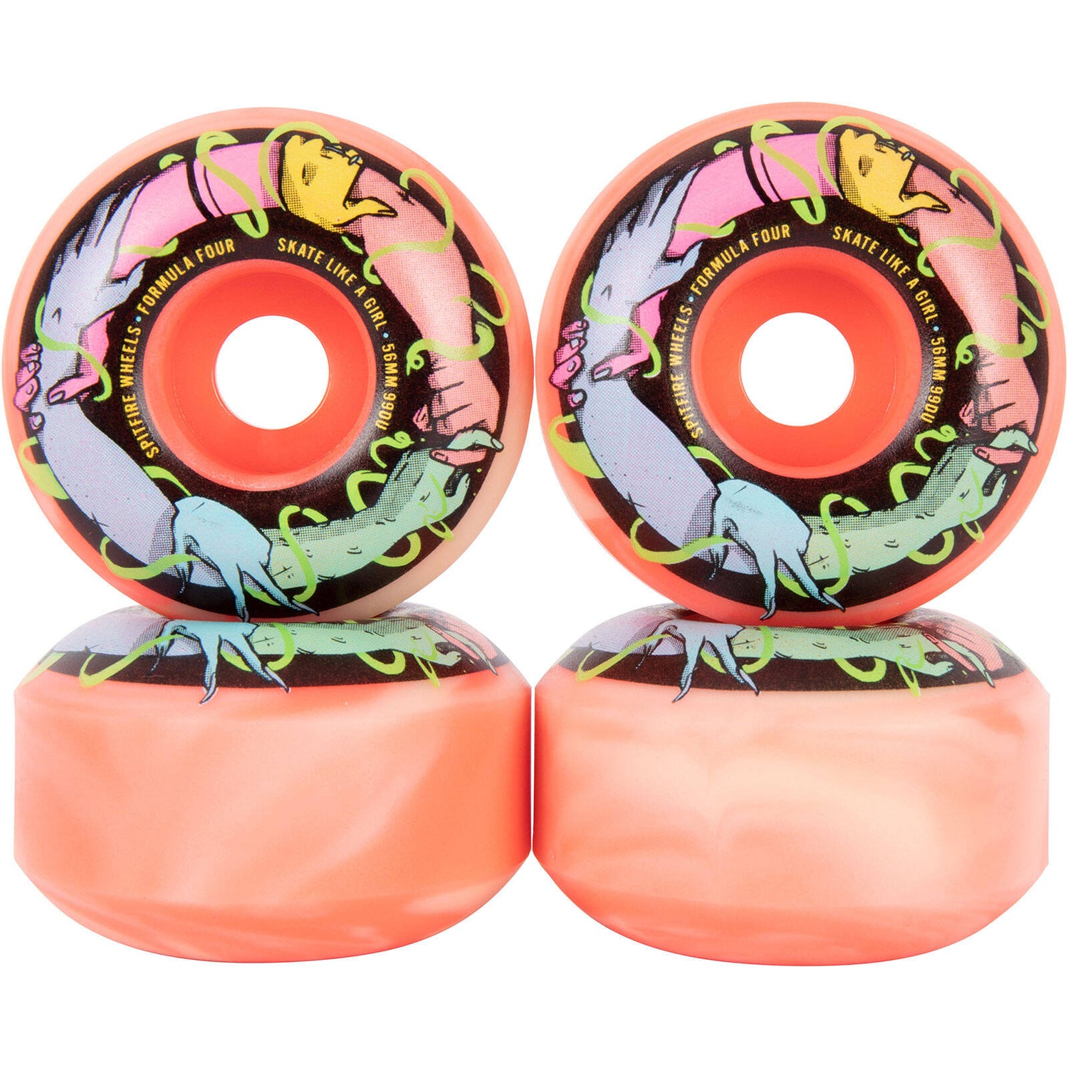 Spitfire Formula Four Friend Of Sk8 Like A Girl CO Skateboard Wheels - White/Pink Swirl 56mm
