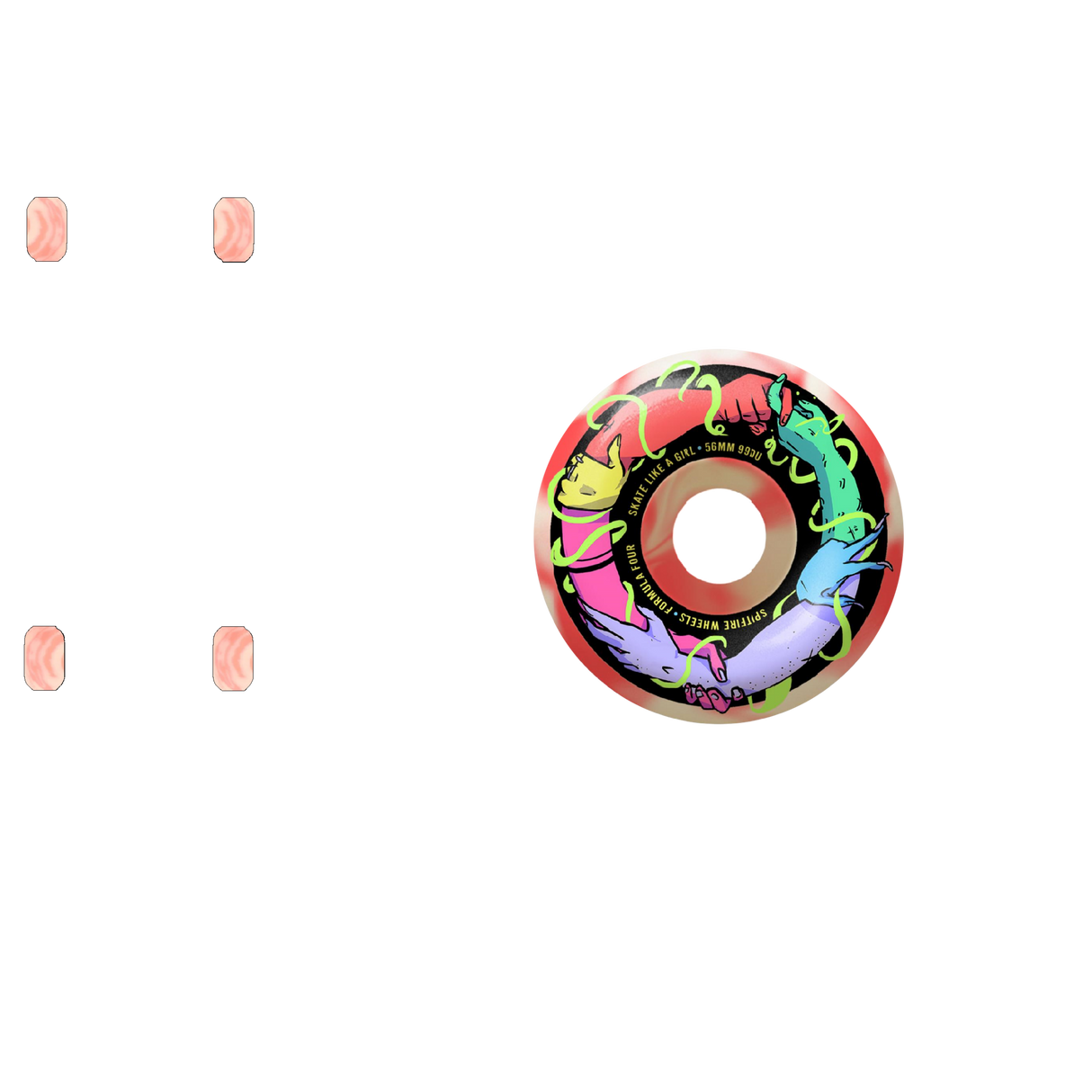 Spitfire Formula Four Friend Of Sk8 Like A Girl CO Skateboard Wheels - White/Pink Swirl 56mm
