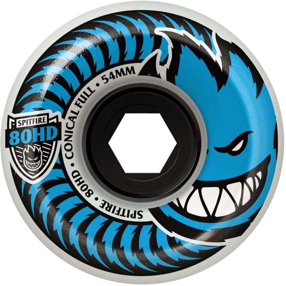 Spitfire Conical Full 80HD Soft Skateboard Wheels - Clear/Blue 54mm