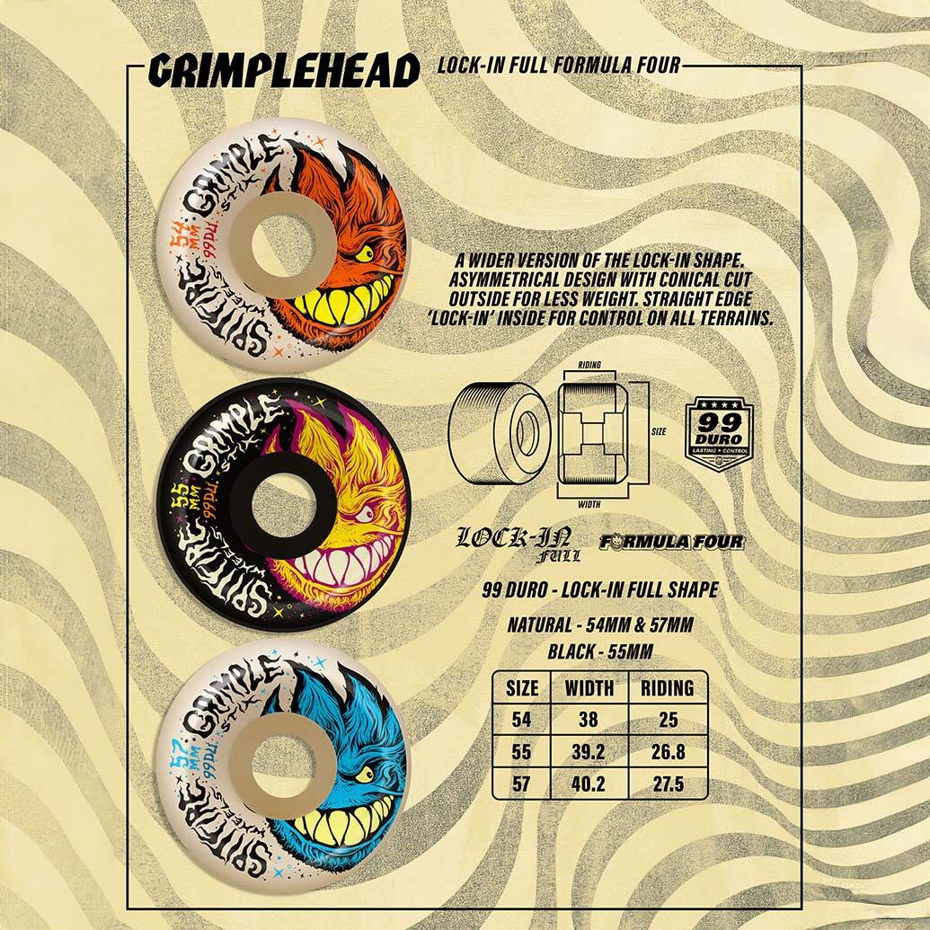 Spitfire x Grimple F4 Grimplehead Lock-In Full 99 Skateboard Wheels - White 57mm
