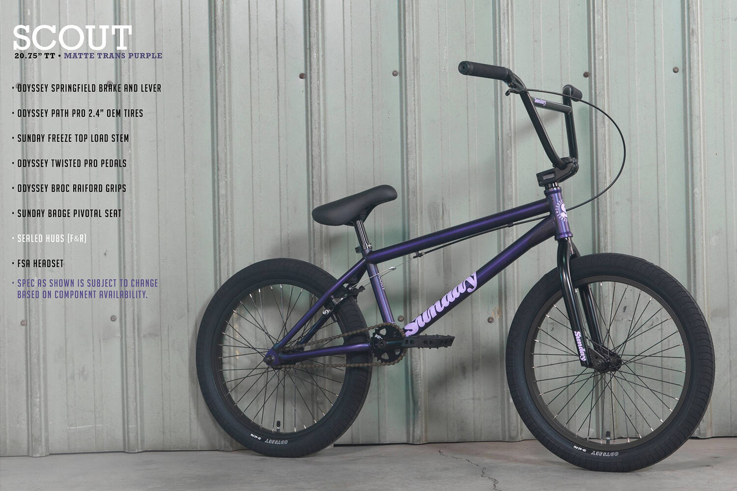 Sunday 2022 Scout 20.75'' Complete BMX - Matte Translucent Purple