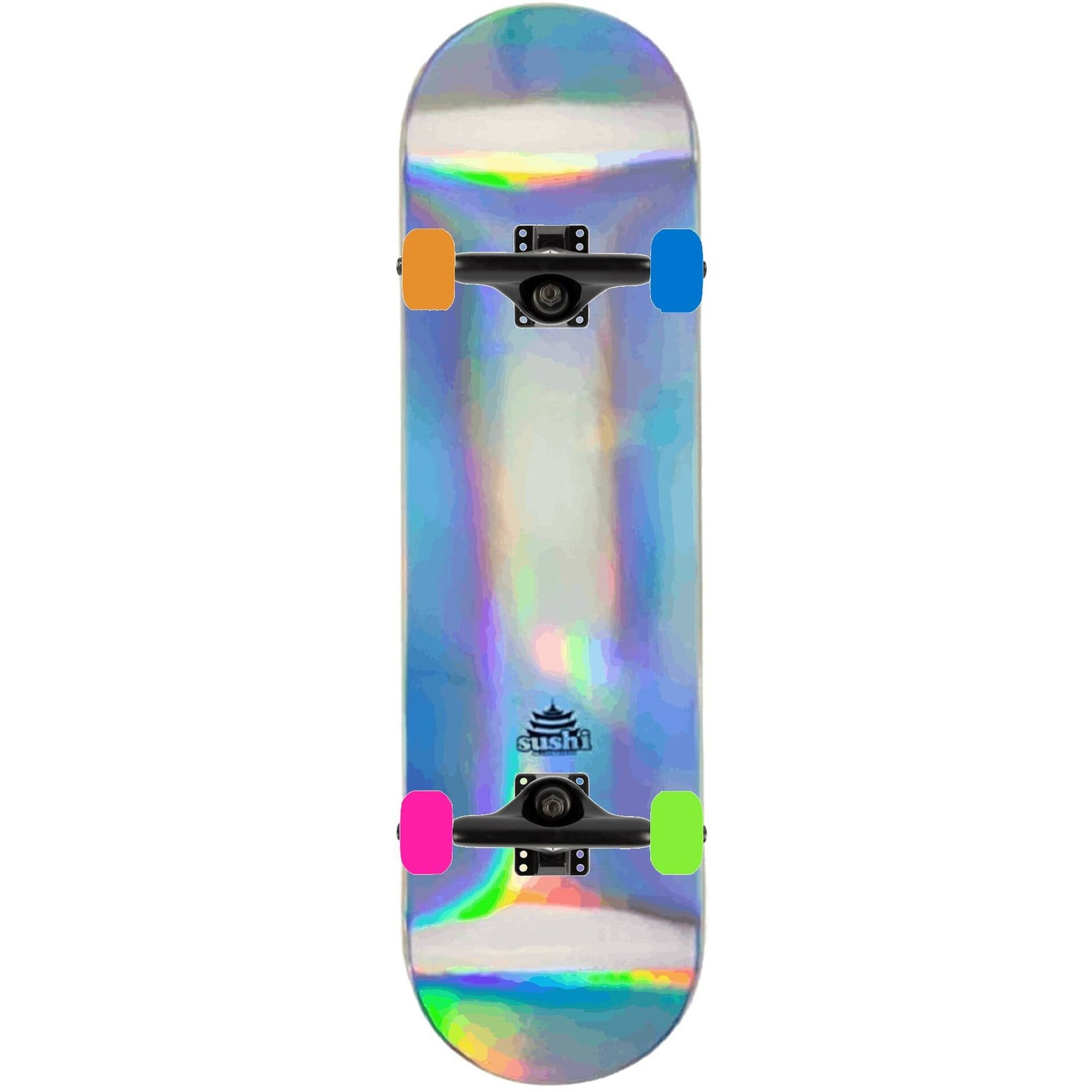 Sushi Pagoda Foil Custom Skateboard - Silver/Black/Multi 8''