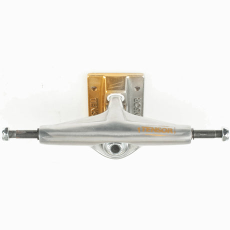 Tensor Alum Stencil Mirror Skateboard Trucks - Raw/Gold Fade 5.25"