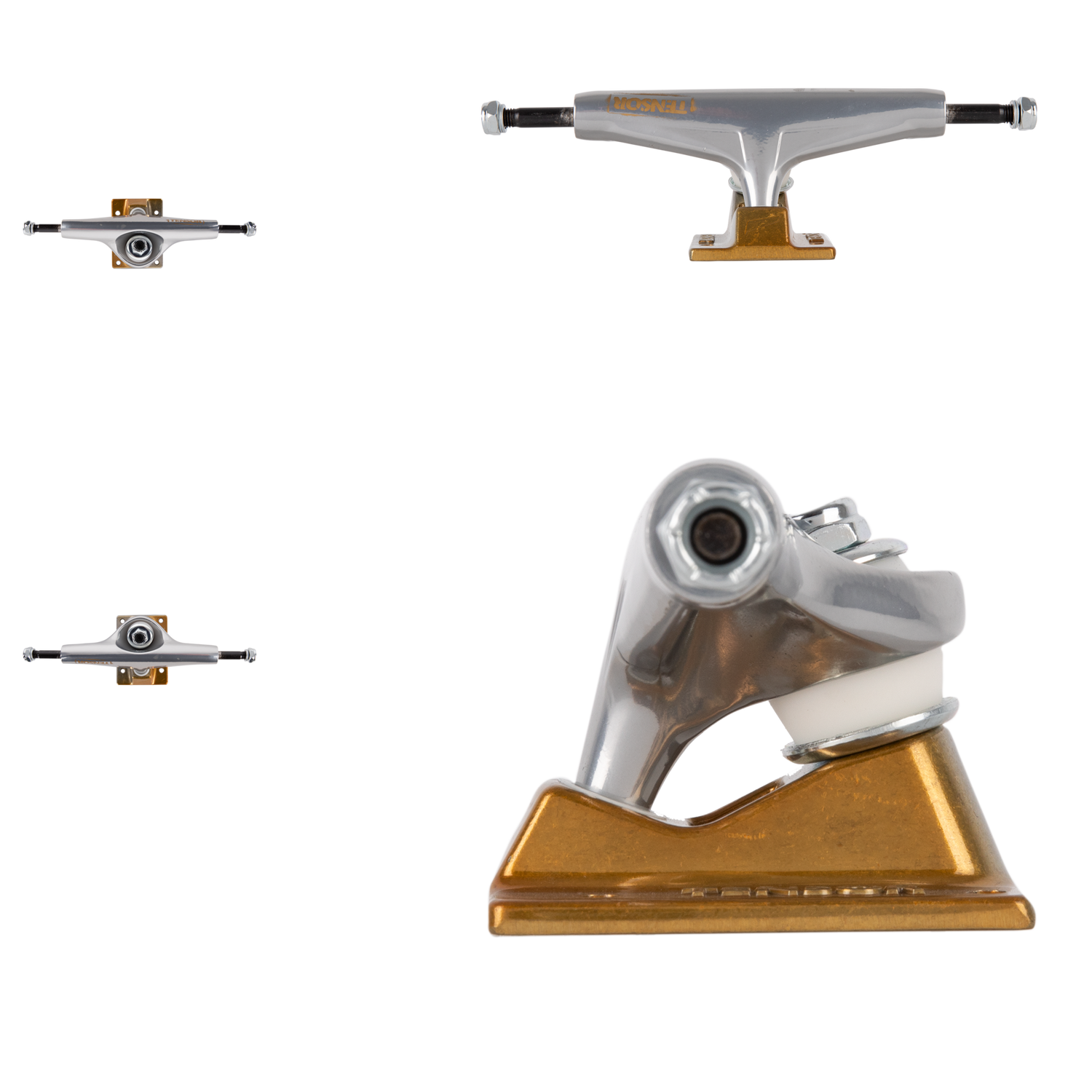 Tensor Alum Stencil Mirror Skateboard Trucks - Raw/Gold Fade 5.25"