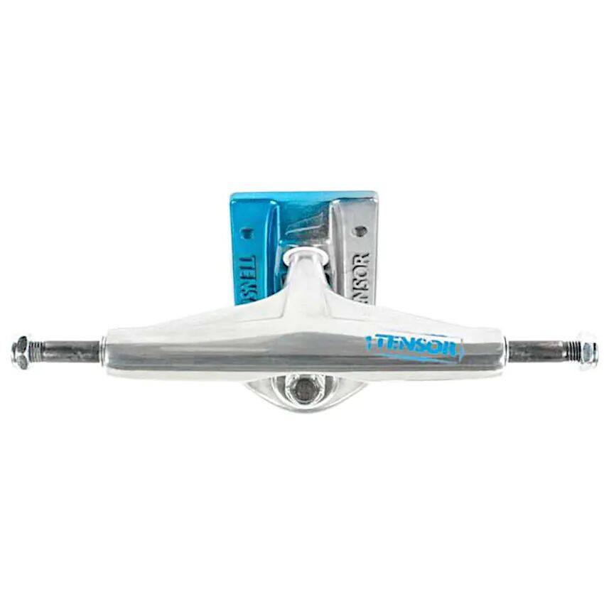 Tensor Alum Stencil Mirror Skateboard Trucks - Raw/Light Blue Fade 5.25''