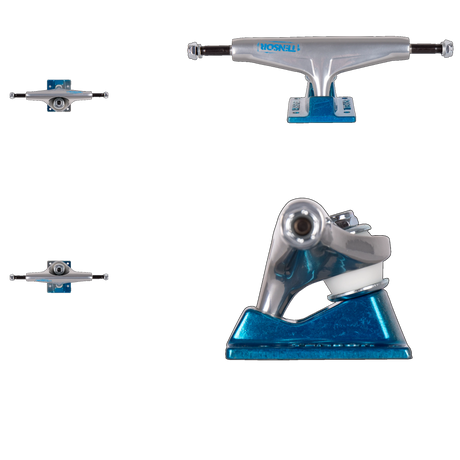 Tensor Alum Stencil Mirror Skateboard Trucks - Raw/Light Blue Fade 5.25''