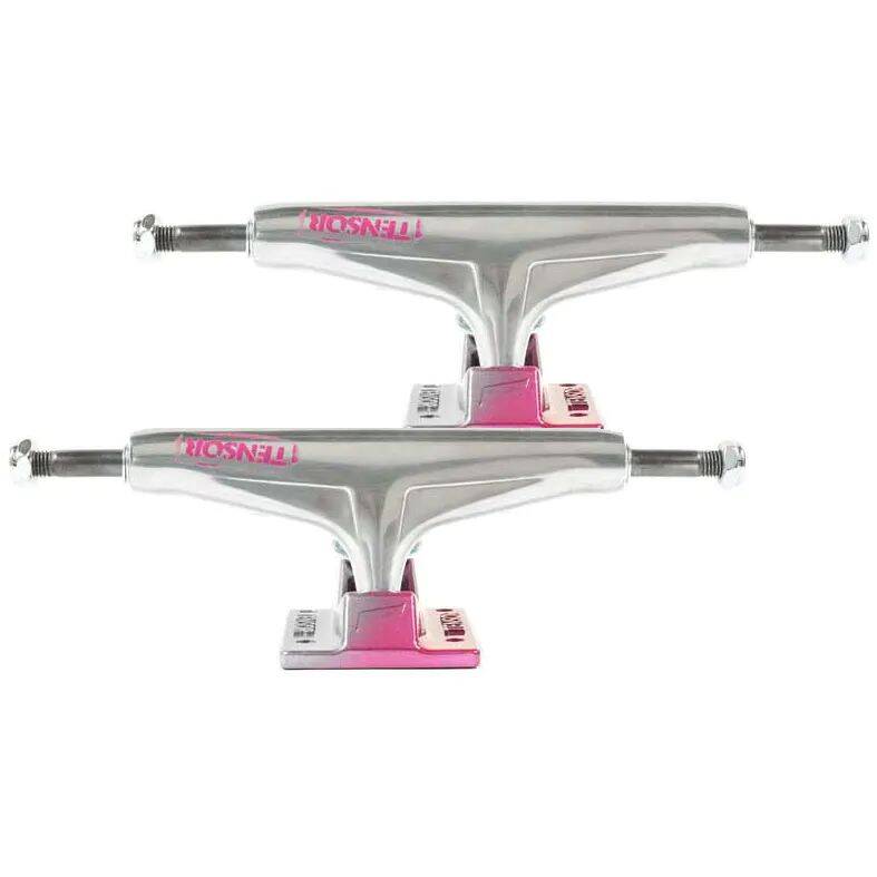 Tensor Alum Stencil Mirror Skateboard Trucks - Raw/Crimson Fade 5.25''