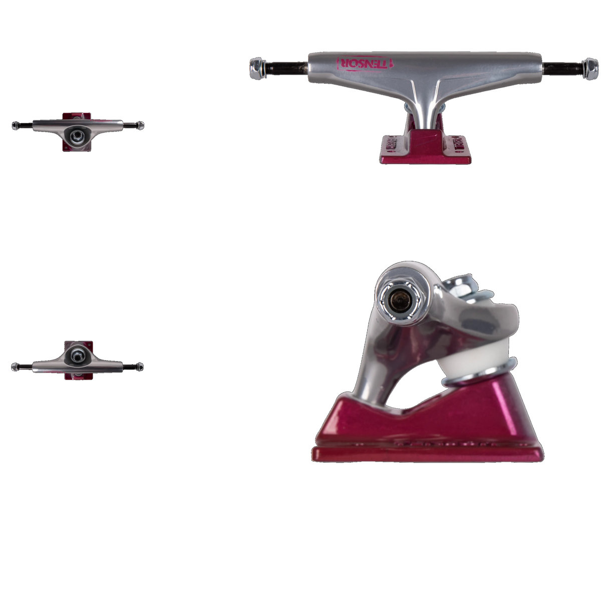 Tensor Alum Stencil Mirror Skateboard Trucks - Raw/Crimson Fade 5.25''