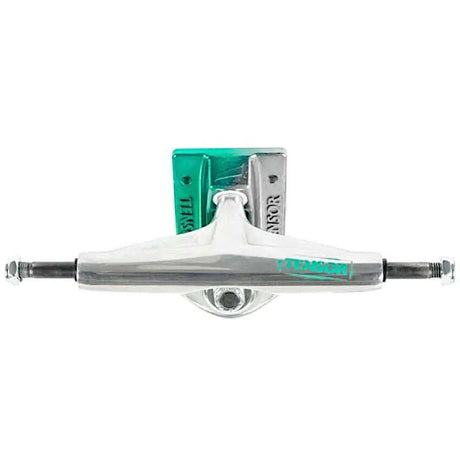 Tensor Alum Stencil Mirror Skateboard Trucks - Raw/Green Fade 5.25''