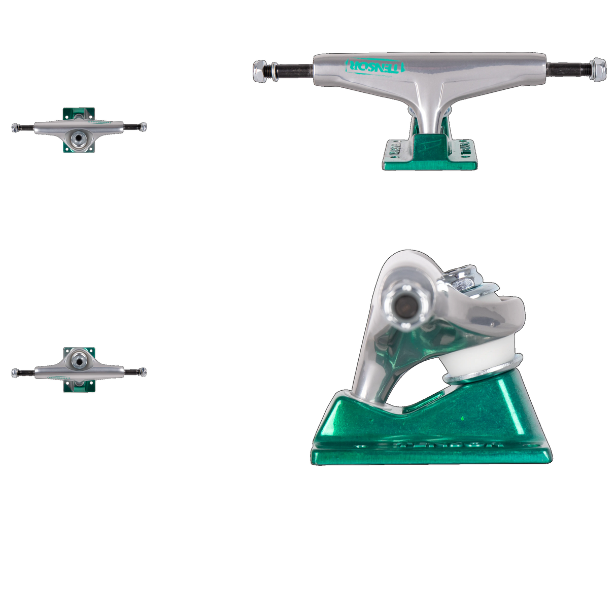 Tensor Alum Stencil Mirror Skateboard Trucks - Raw/Green Fade 5.5''