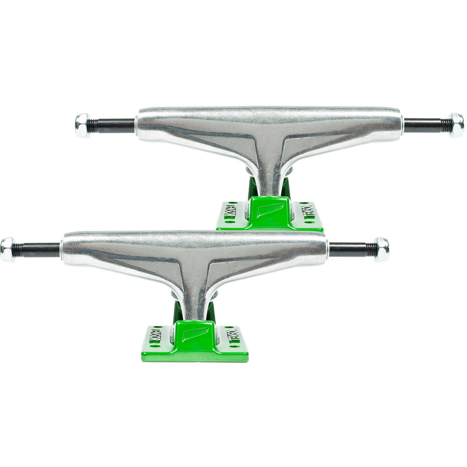 Tensor Alum Stencil Mirror Skateboard Trucks - Raw/Green 5.25"